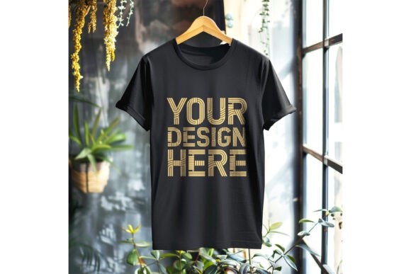 Black T-Shirt Mockup: Front View Graphics