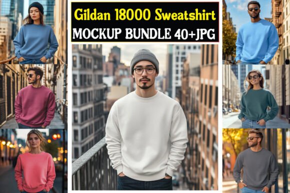 Gildan 18000 Sweatshirt Mockup Bundle 13: Essential Graphics for Product Mockups