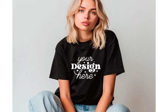 Gildan 64000 Black T-shirt Mockup 7 Graphics