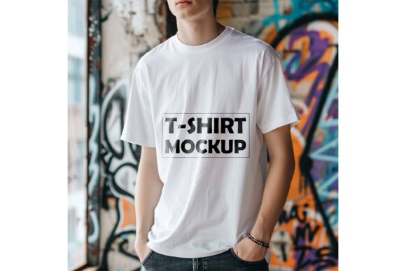 Realistic White Round Neck Tshirt Mockup Graphics